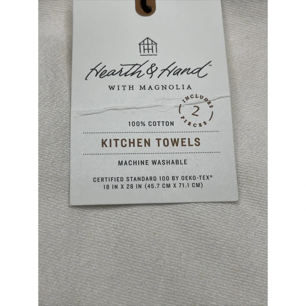Magnolia Hearth Hand Dishtowel‎ Kitchen Towel Cream Bronze Stripe Set of 2